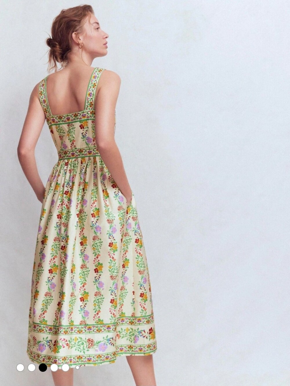 Boden Cream Floral Square-Neck Midi Dress - Picture 3 of 9